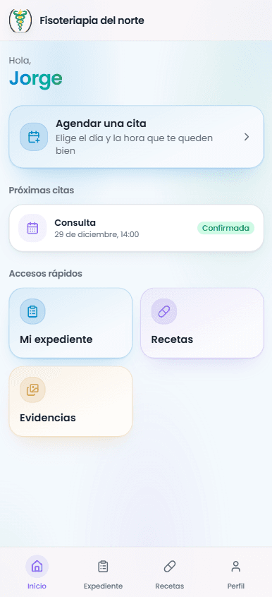 Inicio del portal del paciente, con sus citas y accesos rápidos
